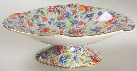 Old Cottage Chintz (Pre 1960, Cream) Oval Compote (Height X Length)
