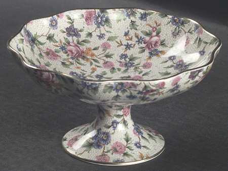 Old Cottage Chintz (Pre 1960, Cream) Round Compote (Height X Width)
