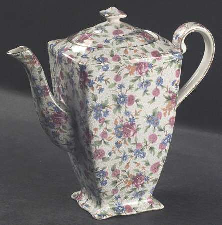 Old Cottage Chintz (Pre 1960, Cream) Ascot Shape Coffee Pot & Lid