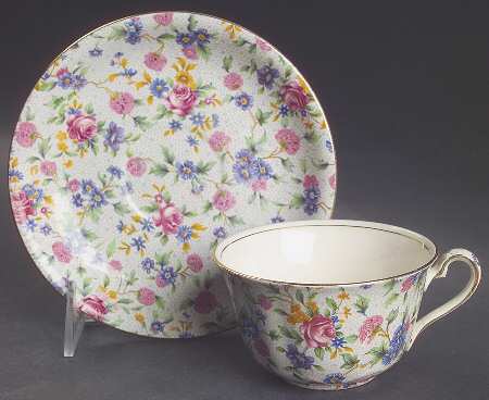 Old Cottage Chintz (Pre 1960, Cream) Flat Cup & Saucer Set