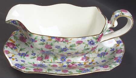 Old Cottage Chintz (Pre 1960, Cream) Gravy Boat & Underplate
