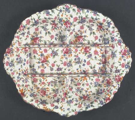 Old Cottage Chintz (Pre 1960, Cream) 5-Section Hors d'Oeuvre Dish
