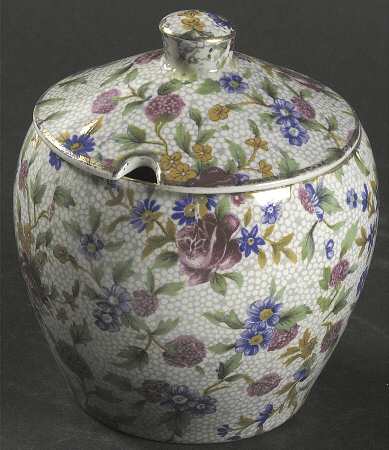 Old Cottage Chintz (Pre 1960, Cream) Jam/Jelly & Lid