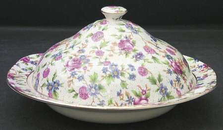 Old Cottage Chintz (Pre 1960, Cream) Muffin Dish & Lid