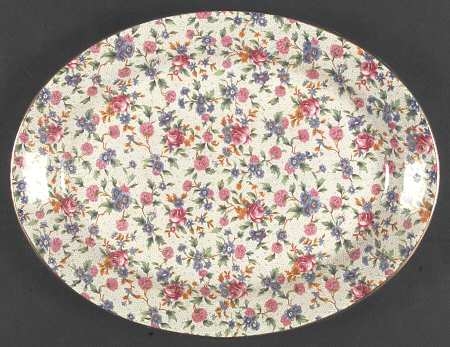 Old Cottage Chintz (Pre 1960, Cream) 11" Oval Serving Platter