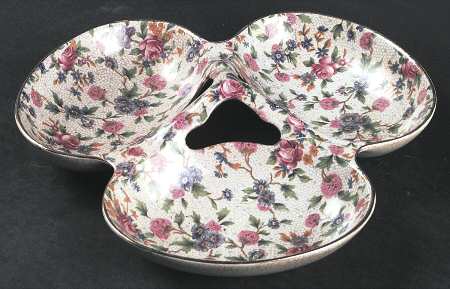 Old Cottage Chintz (Pre 1960, Cream) 3-Part Relish