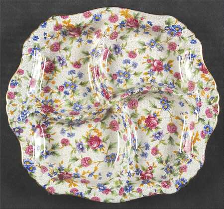 Old Cottage Chintz (Pre 1960, Cream) 4-Part Relish