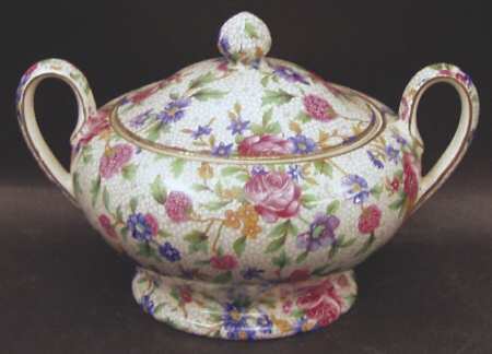 Old Cottage Chintz (Pre 1960, Cream) Albans Sugar Bowl & Lid