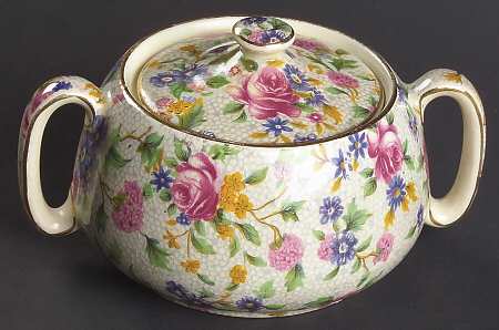 Old Cottage Chintz (Pre 1960, Cream) Countess Sugar Bowl and Lid
