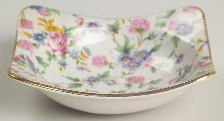 Old Cottage Chintz (Pre 1960, Cream) 4" Square Sweet Meat