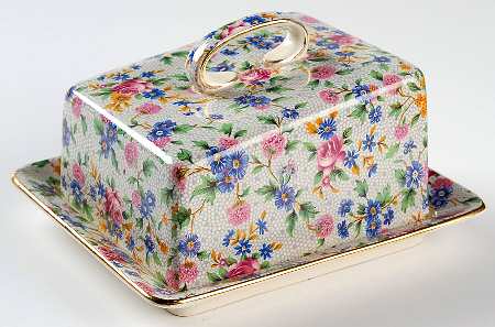 Old Cottage Chintz (Pre 1960, Cream) Cheese Dish with Lid (Wedge)