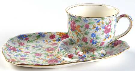 Old Cottage Chintz (Pre 1960, Cream) Dessert Plate & Cup Set