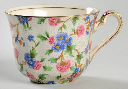 Old Cottage Chintz (Pre 1960, Cream) Ascot Shape Flat Cup