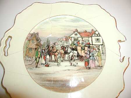 Old English Coaching Scenes Handled Cake Plate