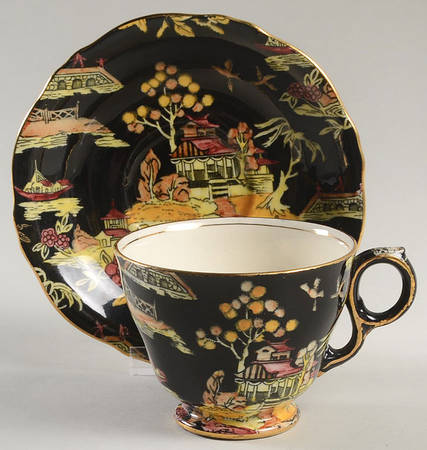 Pekin Black (Gold Trim) Footed Cup & Saucer Set