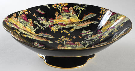 Pekin Black (Gold Trim) 10" Large Salad Serving Bowl by Royal Winton