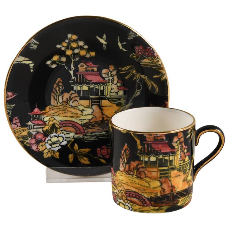 Pekin Black (Gold Trim) Flat Demitasse Cup & Saucer Set