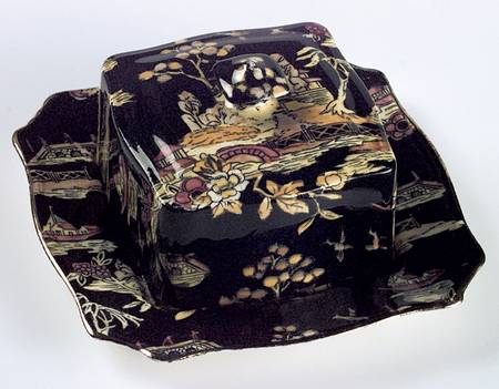 Pekin Black (Gold Trim) Square Covered Butter