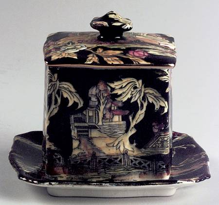 Pekin Black (Gold Trim) Jam/Jelly & Lid W/Underplate