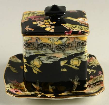 Pekin Black (Gold Trim) Jam/Jelly & Lid W/Underplate