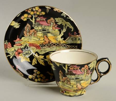 Pekin Black (Gold Trim) Footed Demitasse Cup & Saucer Set