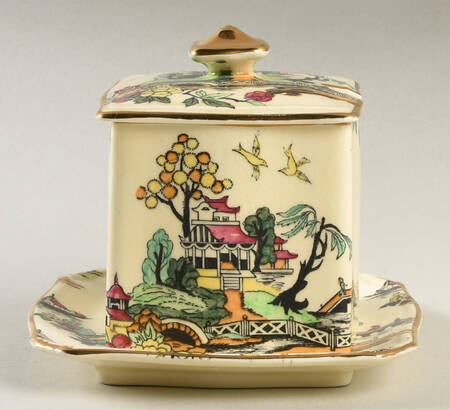 Pekin Cream Jam/Jelly & Lid W/Underplate