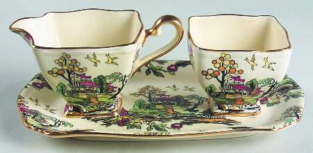 Pekin Cream Creamer & Open Sugar with Tray