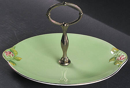 Rosebud Green (Green Background) Round Serving Plate with Handle (LP)