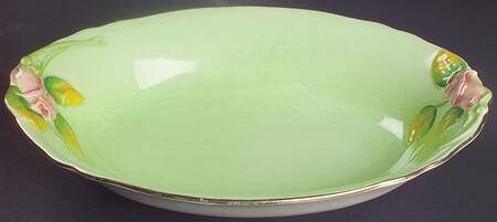Rosebud Green (Green Background) 9" Oval Vegetable Bowl