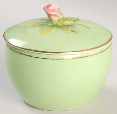 Rosebud Green (Green Background) Sugar Bowl & Lid