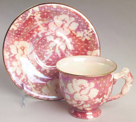 Brocade Cranberry (Iridescent) Footed Cup & Saucer Set