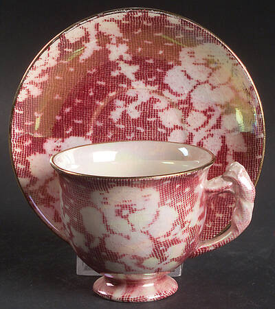 Brocade Cranberry (Iridescent) Footed Demitasse Cup & Saucer Set
