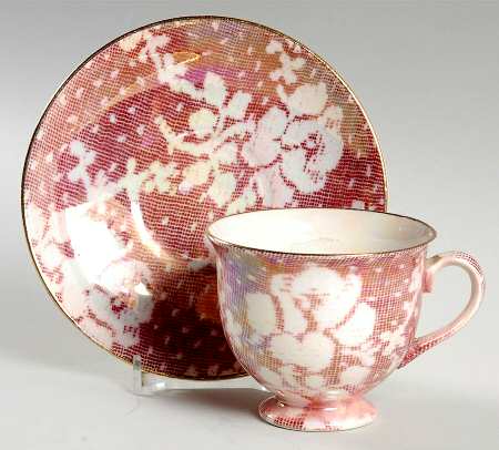 Brocade Cranberry (Iridescent) Footed Demitasse Cup & Saucer Set