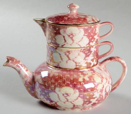 Brocade Cranberry (Iridescent) Mini Teapot Stacking Set (Creamer, Sugar) by Royal Winton