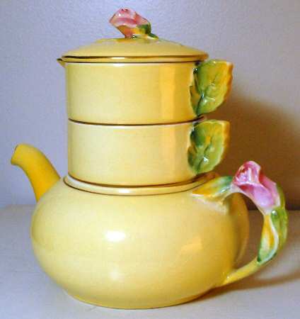 Rosebud Yellow (Yellow Background) Mini Teapot Stacking Set (Creamer, Sugar)