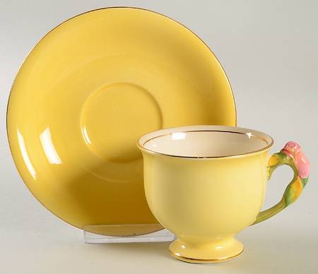 Rosebud Yellow (Yellow Background) Footed Cup & Saucer Set
