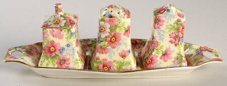 Shrewsbury Fife Cruet Set, Salt and Pepper, Mustard on Tray
