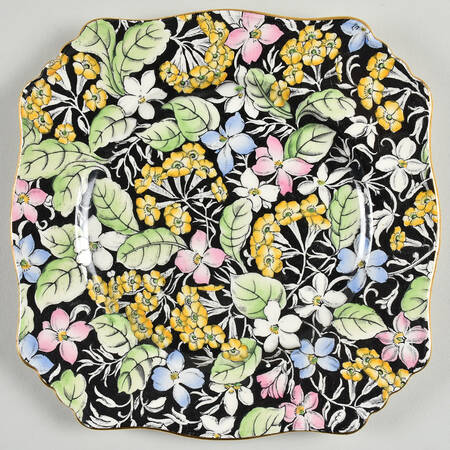 Spring Glory Black Octagonal Luncheon Plate