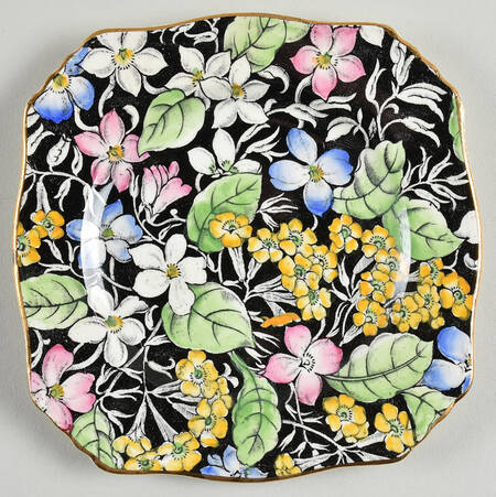 Spring Glory Black Square Bread & Butter Plate