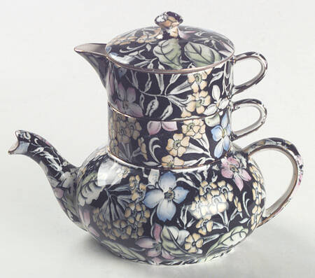 Spring Glory Black Mini Teapot Stacking Set (Creamer, Sugar)