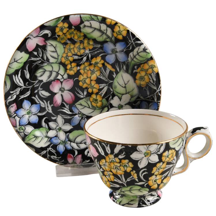 Spring Glory Black Footed Cup & Saucer Set