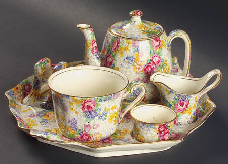 Spring (Rose Floral Chintz) 6-Piece Breakfast Set (Flat Cup)