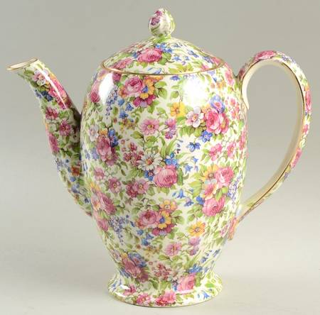 Summertime (Pre 1960, Cream Background, Gold Trim) Coffee Pot & Lid