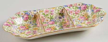 Summertime (Pre 1960, Cream Background, Gold Trim) 3-Part Relish