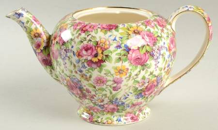 Summertime (Pre 1960, Cream Background, Gold Trim) 3 Cup Albans Teapot No Lid by Royal Winton