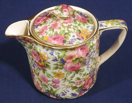 Summertime (Pre 1960, Cream Background, Gold Trim) Small Hot Water Jug & Lid