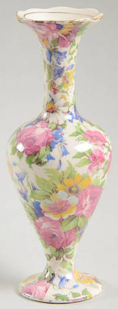 Summertime (Pre 1960, Cream Background, Gold Trim) 5" Bud Vase
