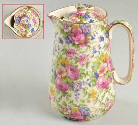 Summertime (Pre 1960, Cream Background, Gold Trim) Large Syrup with Lid