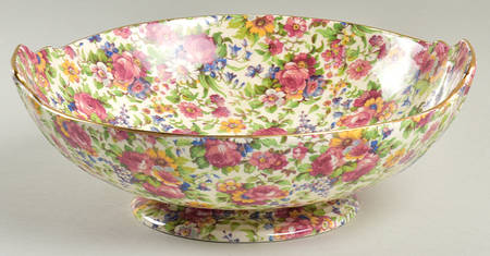 Summertime (Pre 1960, Cream Background, Gold Trim) 9" Salad Serving Bowl