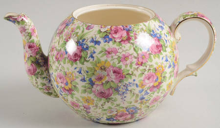 Summertime (Pre 1960, Cream Background, Gold Trim) 4 Cup Elite Teapot No Lid